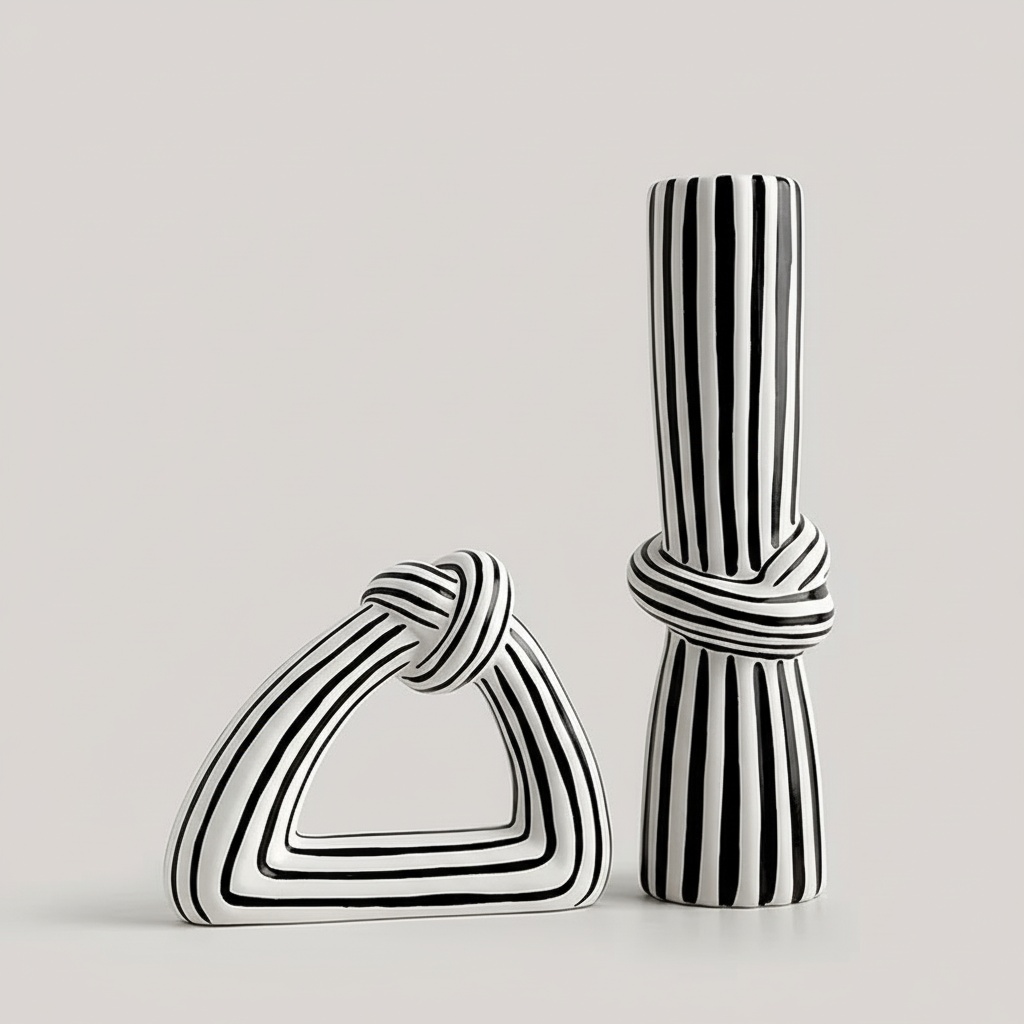Abstract Nordic Resin Vase Set - Modern Black & White Sculpture