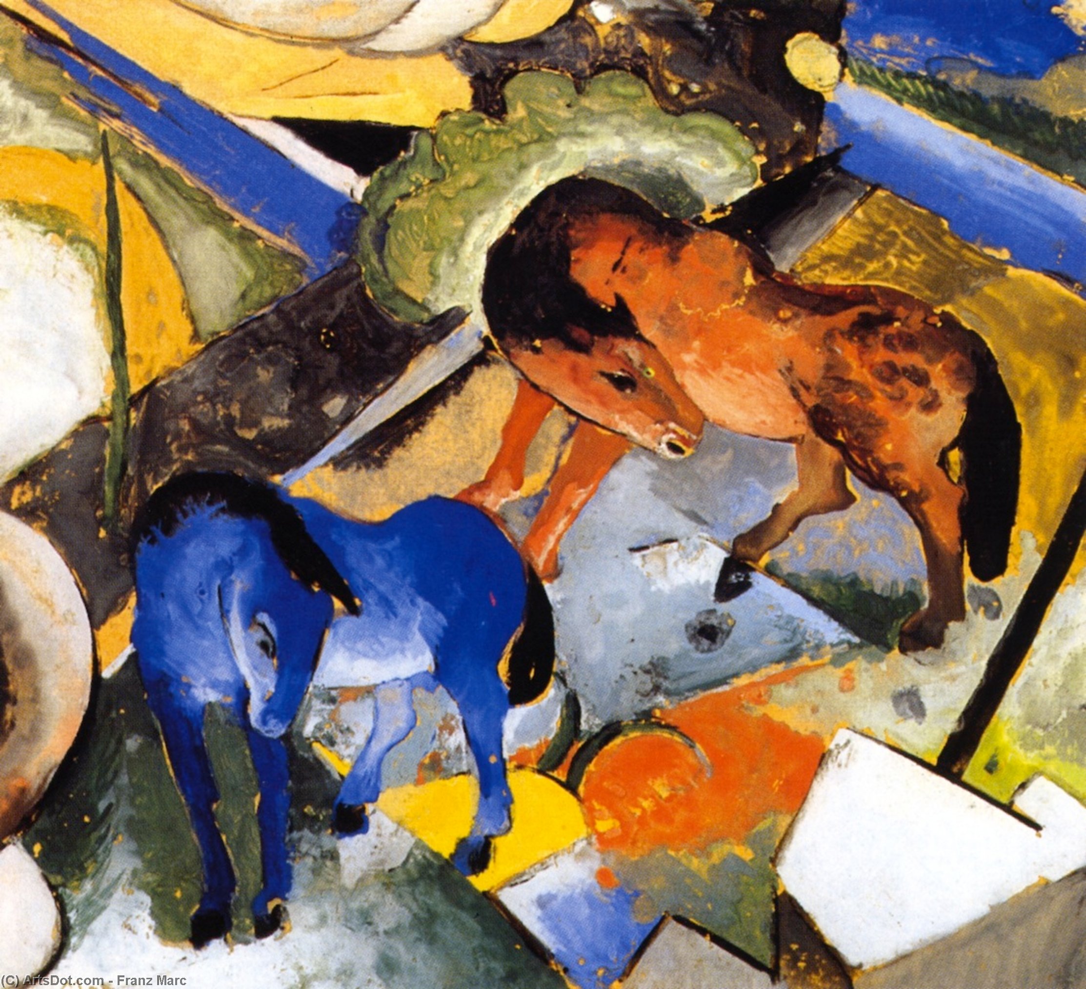 Two Horses In Landscape — Franz Marc