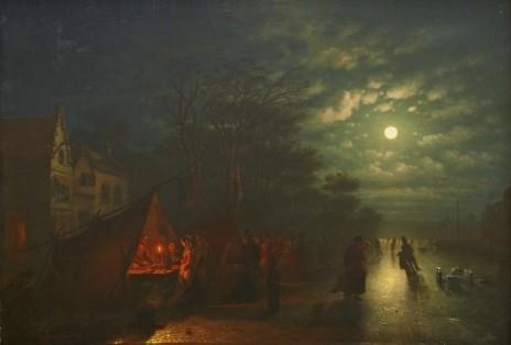 Kvällsbild Med Skridskoåkare Och Folksamling — Johann Mongles Culverhouse