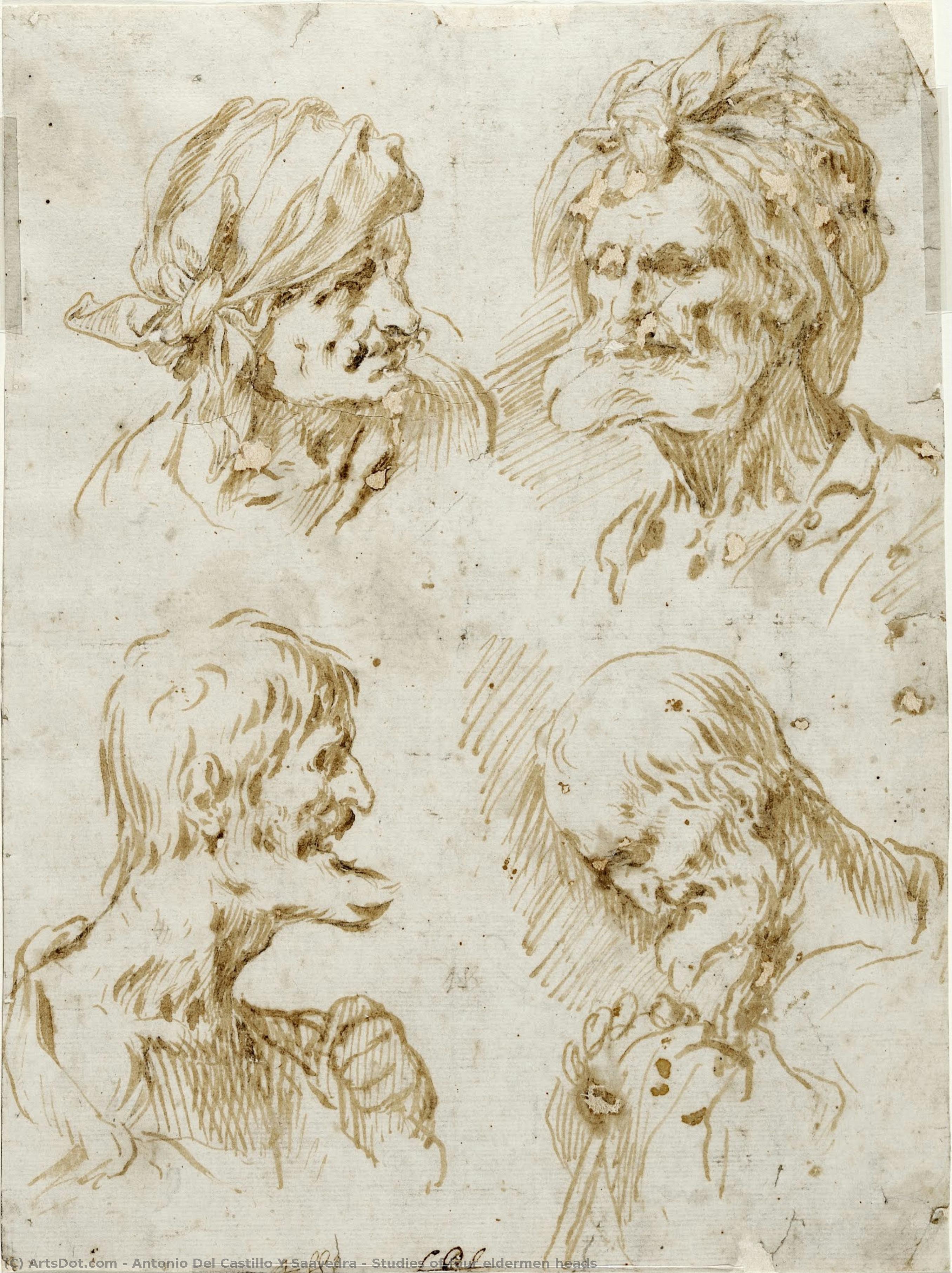 Studies Of Four Eldermen Heads — Antonio Del Castillo Y Saavedra