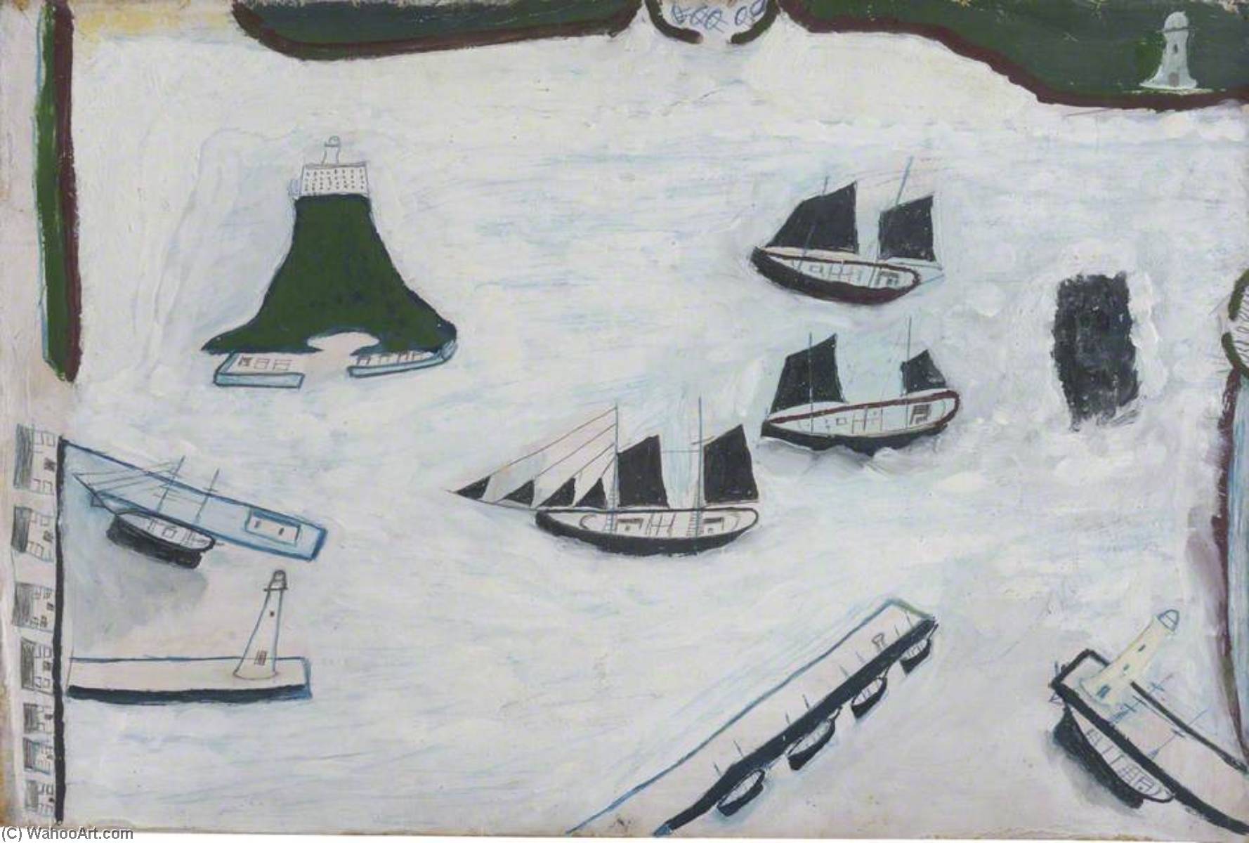 Mount's Bay With Four Lighthouses — Alfred Wallis