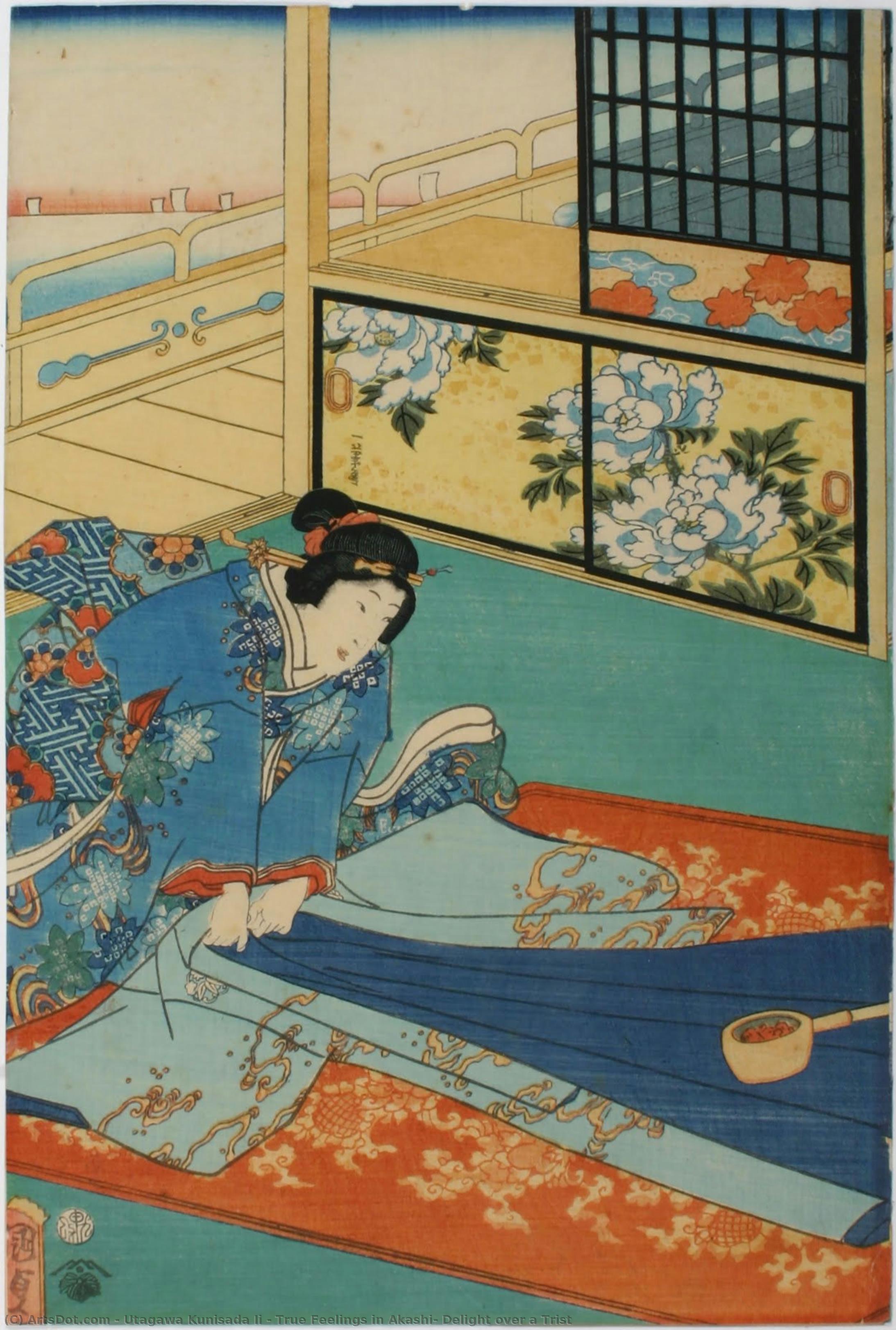 True Feelings In Akashi, Delight Over A Trist — Utagawa Kunisada Ii