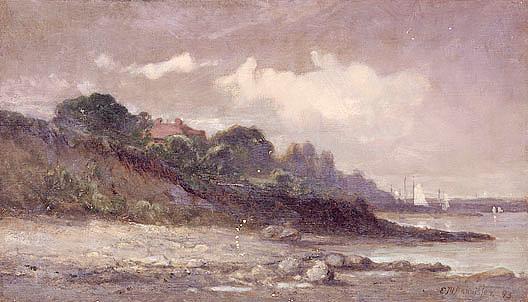 Untitled (shoreline With Sailboats And Roof), (painting) — Edward Mitchell Bannister