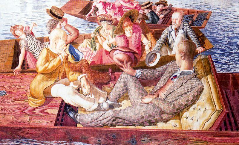Christ Preaching At Cookham Regata. Punts Meeting — Sir Stanley Spencer
