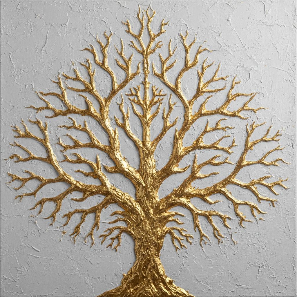 Gilded Arboreal Relief: A Monumental Study In Gold And Sculptural White Impasto — David Moreau