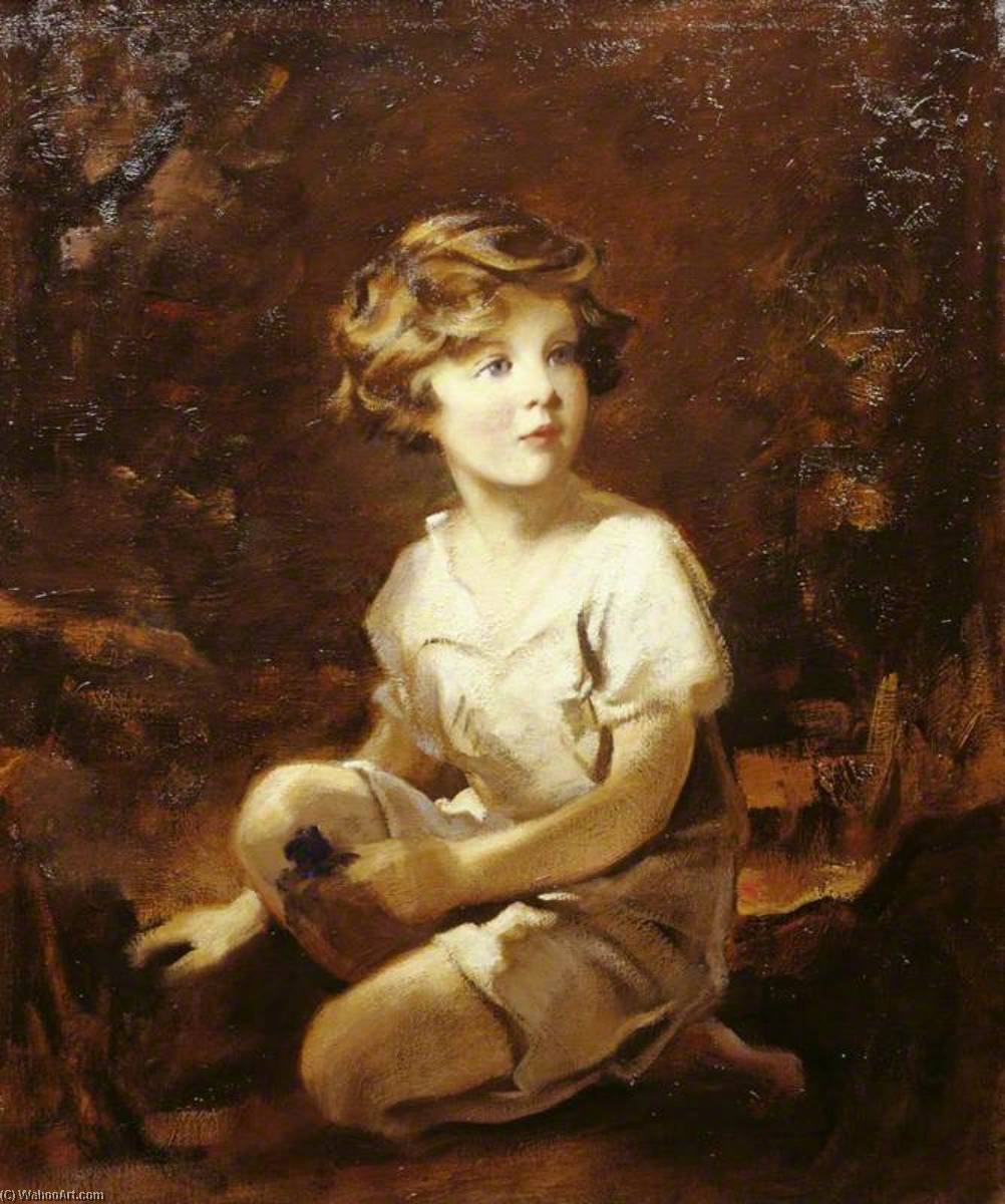 Lady Mairi Stewart (1921–2009), Later Lady Mairi Bury, Aged Four, Kneeling By A Tree — Edmond Brock