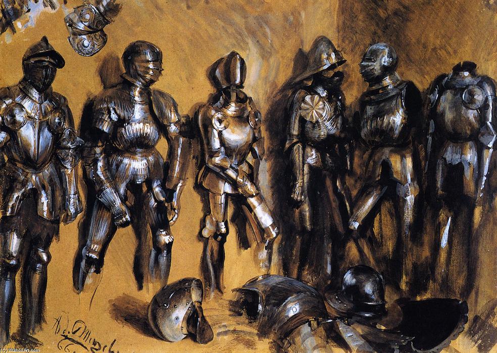 Six Suits Of Armor Standing Against A Wall — Adolph Von Menzel