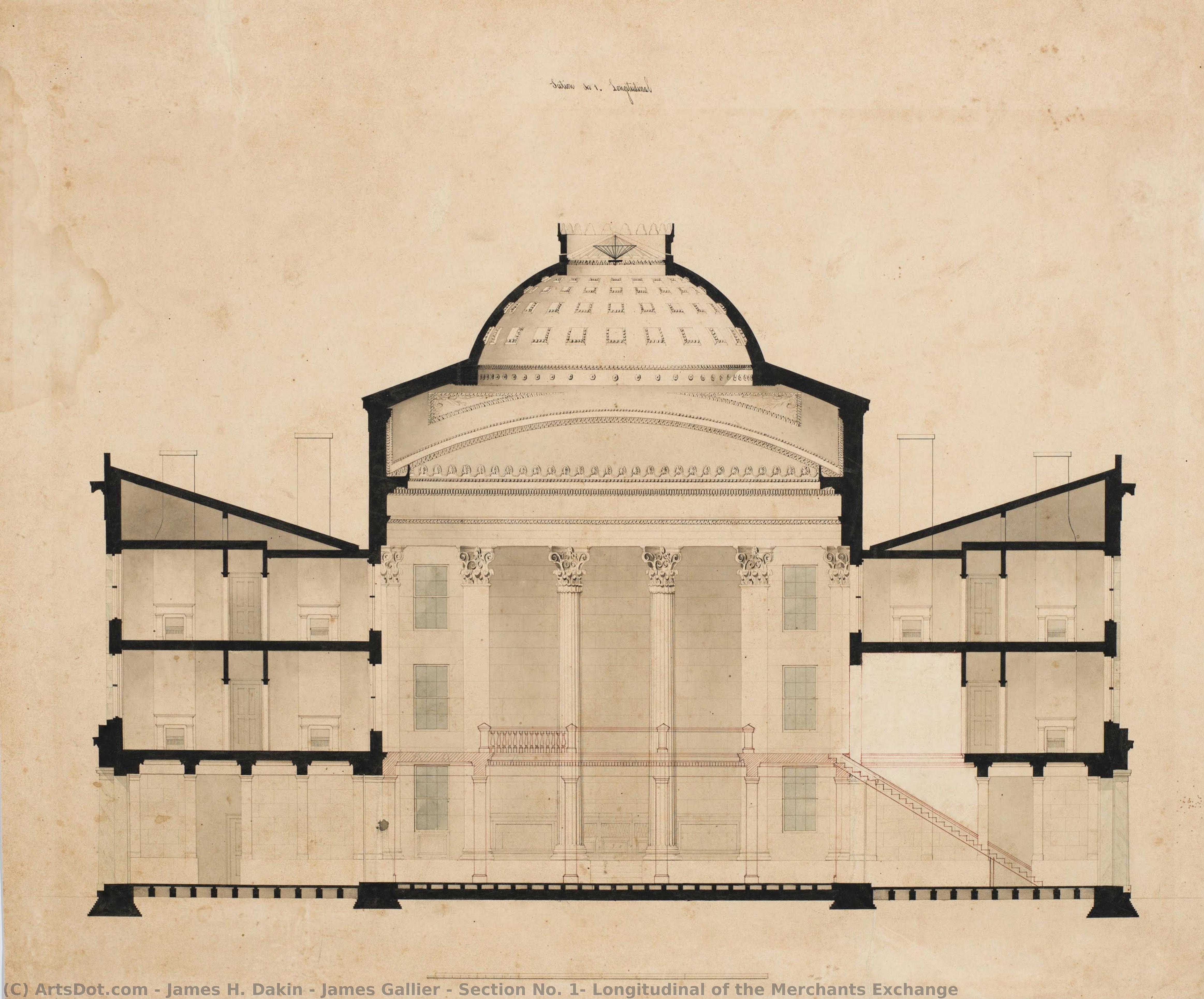 Section No. 1, Longitudinal Of The Merchants Exchange — James H. Dakin & James Gallier