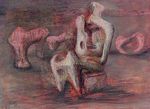 Mother And Child; Drawing For Sculpture In Wood And String — Henry Moore