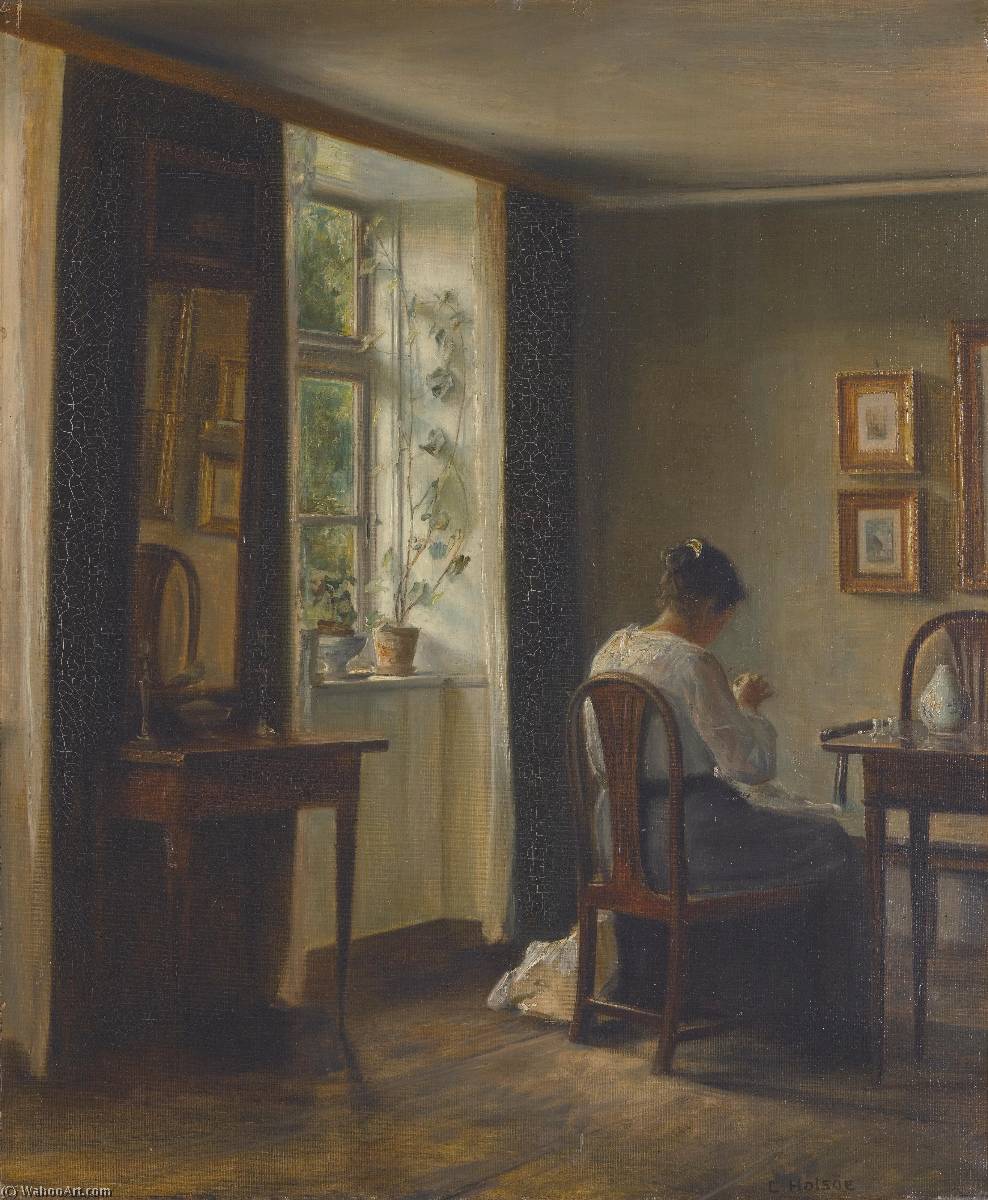 Seamstress Sewing In An Interior — Carl Holsøe