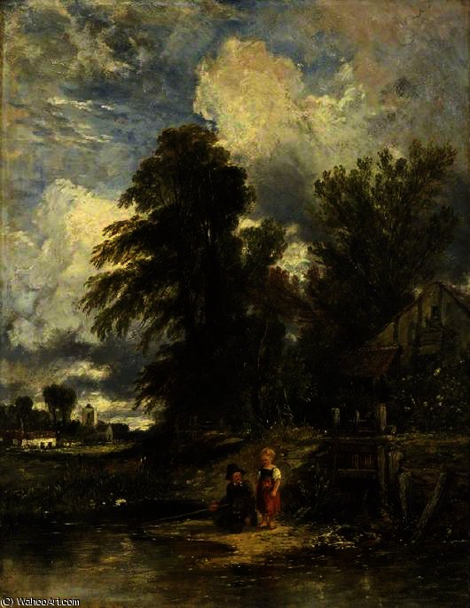 Millpond With Children Fishing — William James Müller
