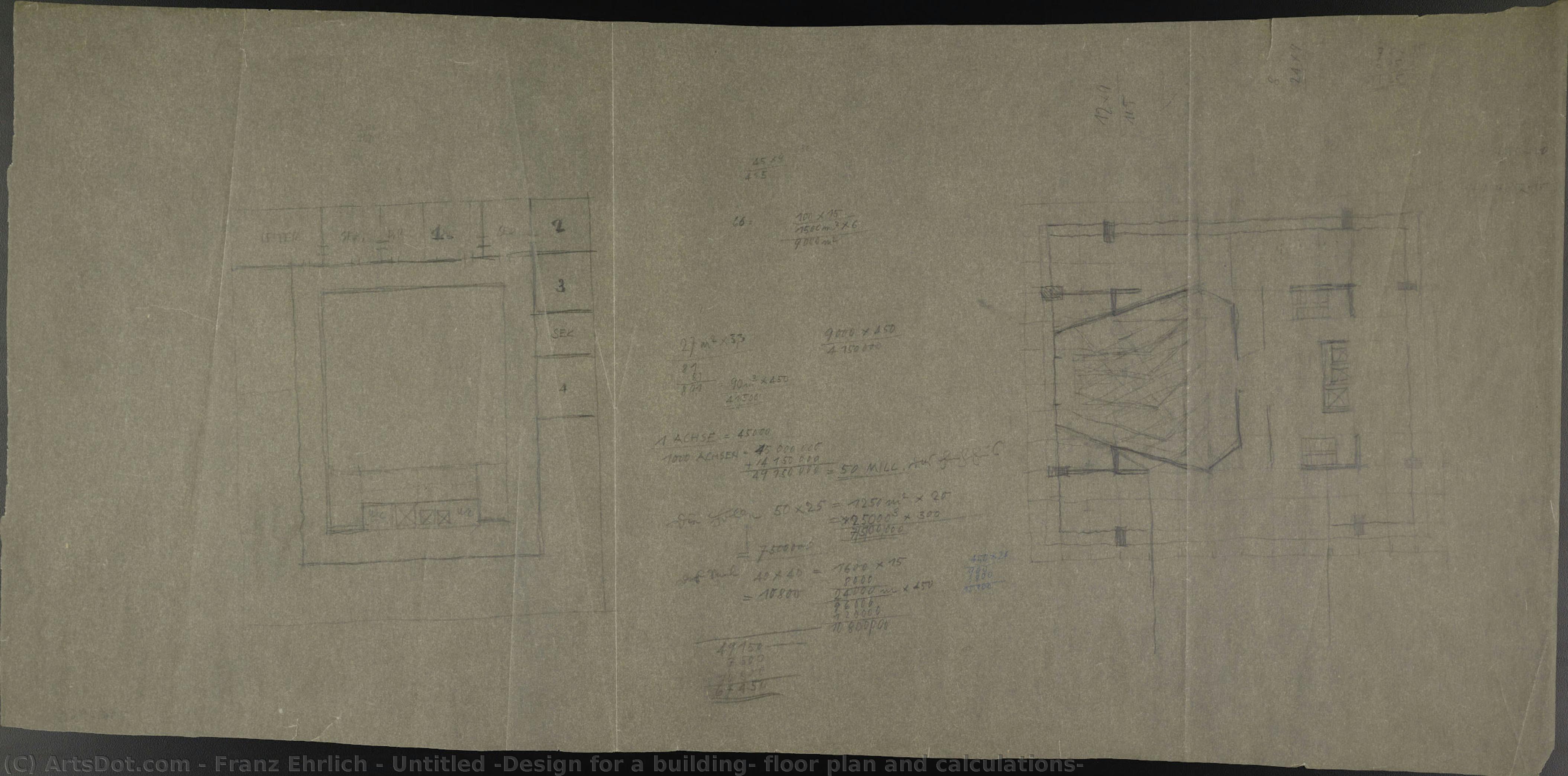 Untitled (design For A Building, Floor Plan And Calculations) — Franz Ehrlich