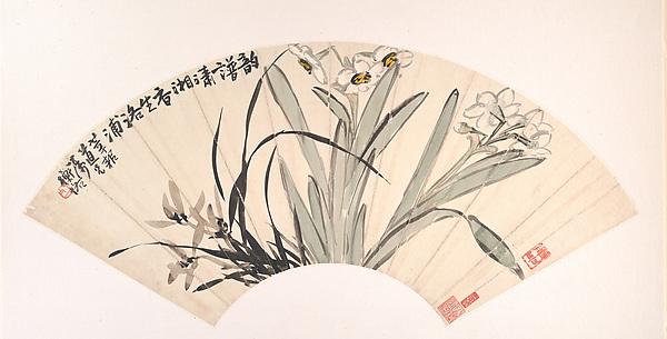 近代 陳衡恪 水仙蘭花 扇面 Narcissus And Orchid — Chen Hengke