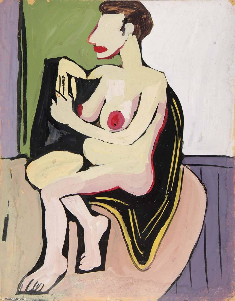 Seated Female Nude With Black Drape — William H. Johnson