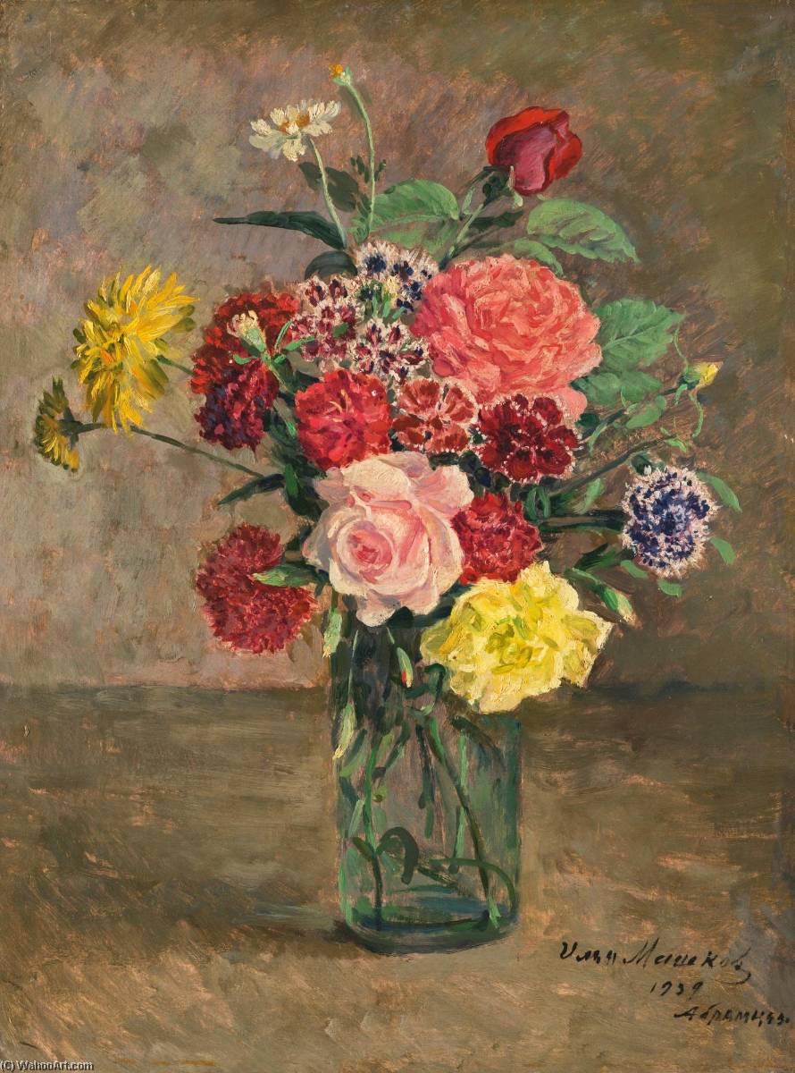 Still Life With Roses And Carnations In A Glass Jar — Ilya Ivanovich Mashkov
