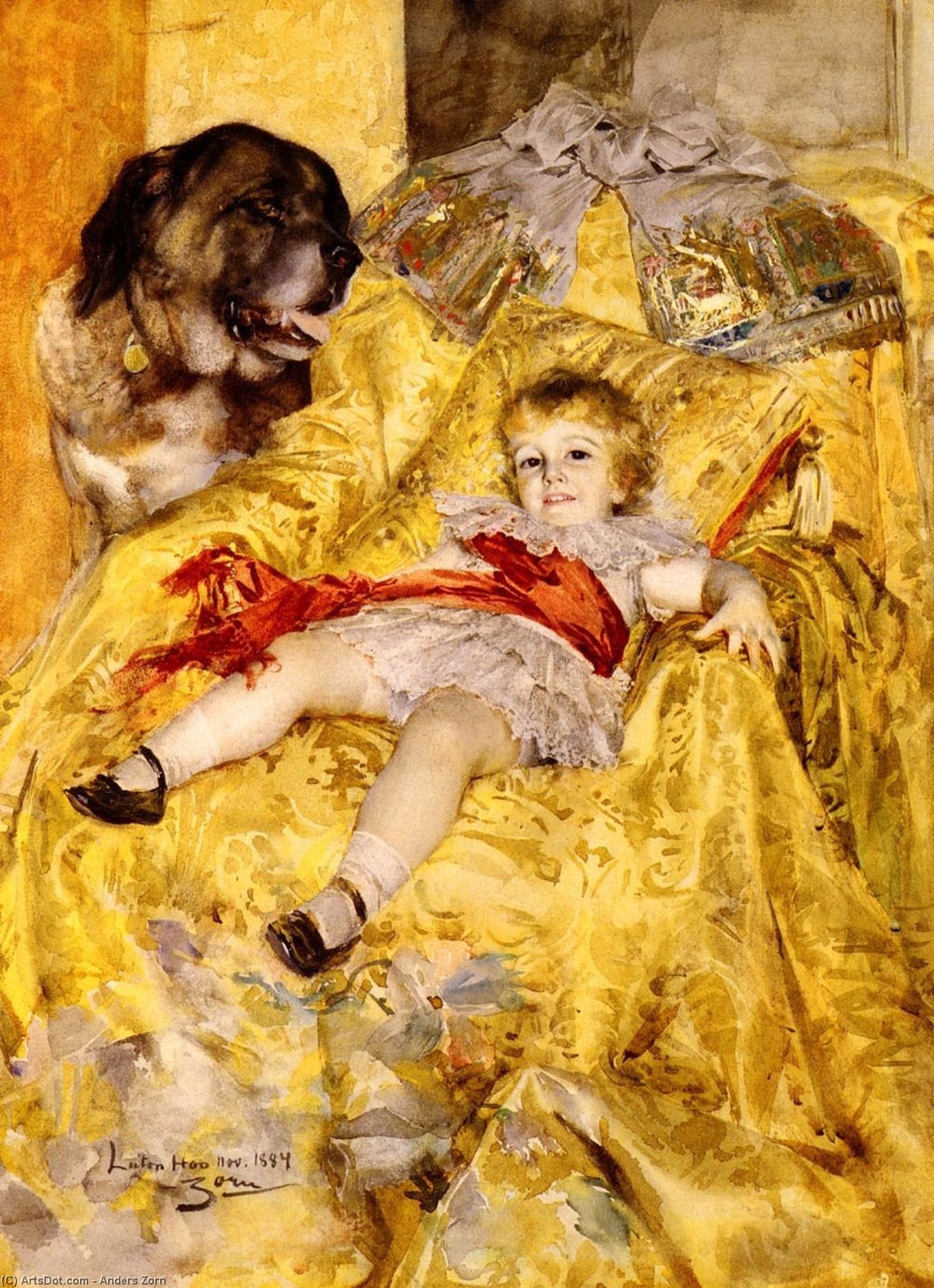A Portrait Of Christian De Falbe, With A Saint Bernard At Luton Hoo — Anders Leonard Zorn
