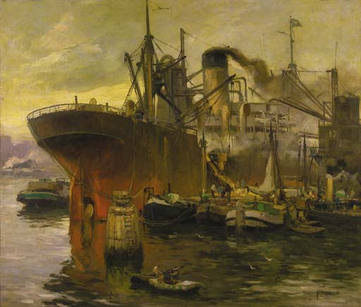 Shipping In The Harbour Of Rotterdam — August Willem Van Voorden