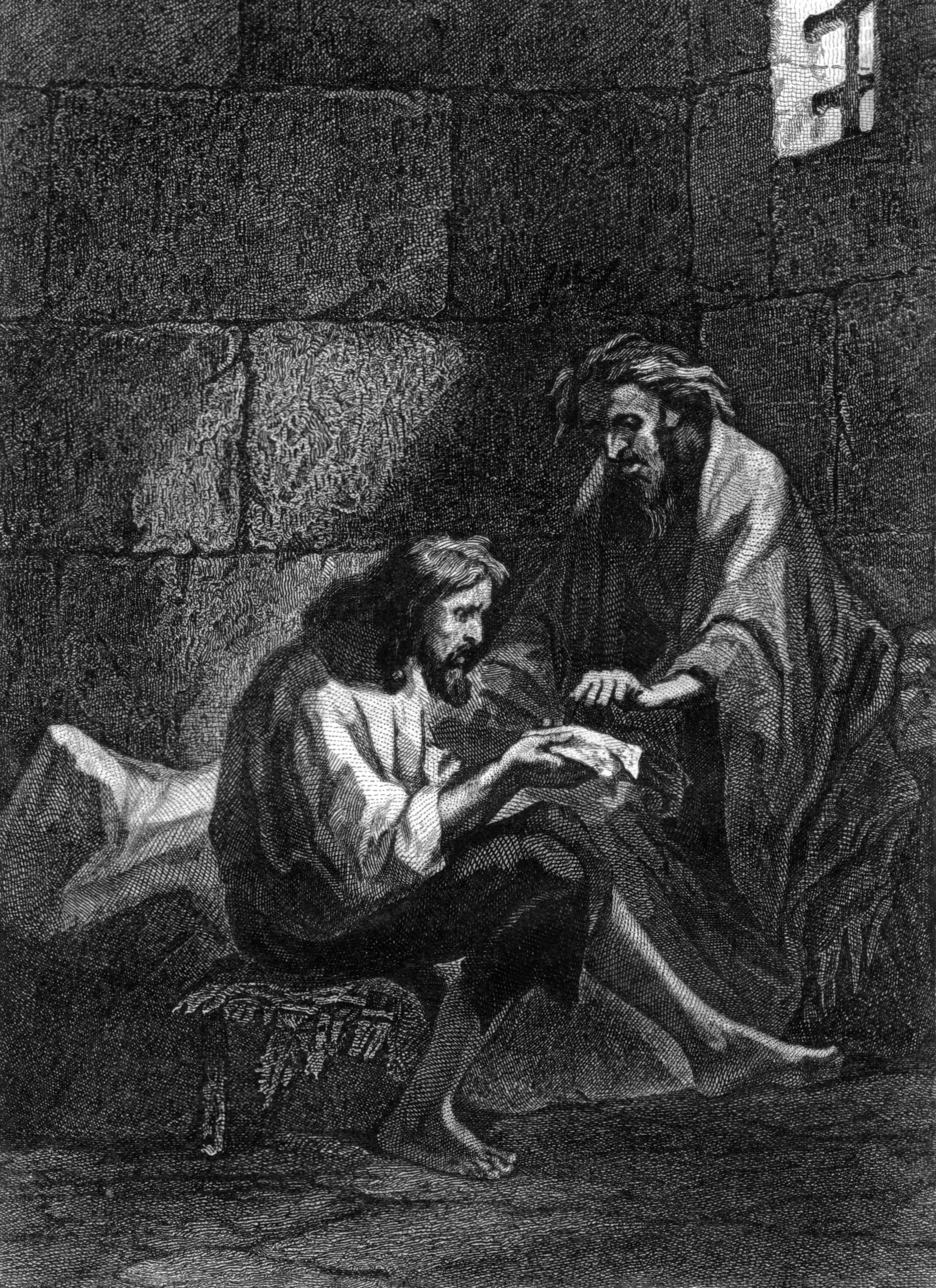 Edmond Dantes And Abbe Faria Read The Testament Of Cardinal Spada In The Chateau If — Tony Johannot (antoine Johannot)