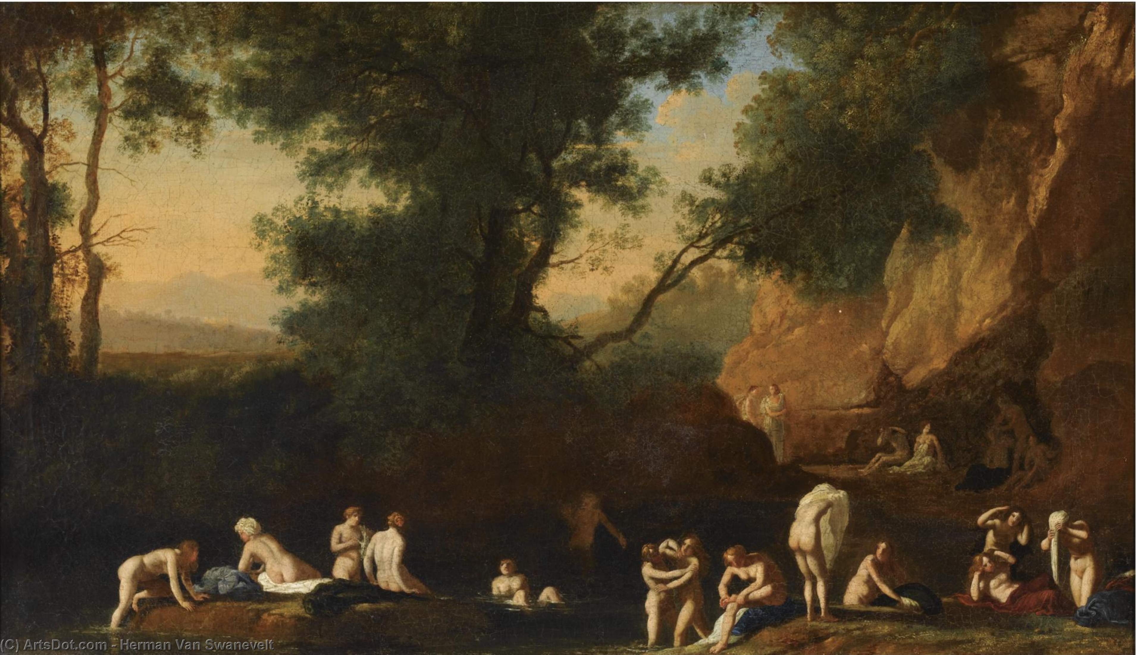 Bathing Nymphs In An Italianate Landscape — Herman Van Swanevelt