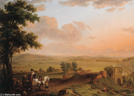 A Hunting Party And Beggars On A Road, An Extensive Valley Beyond — Balthasar Paul Ommeganck