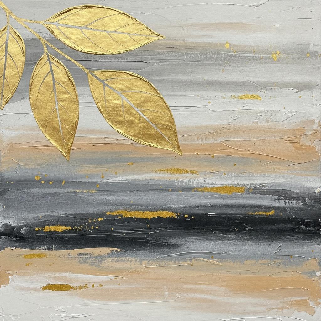 Vergoldetes Laub Inmitten Geschichteter Horizonte Aus Holzkohle Und Ätherischem Gold — Laurent Fontaine