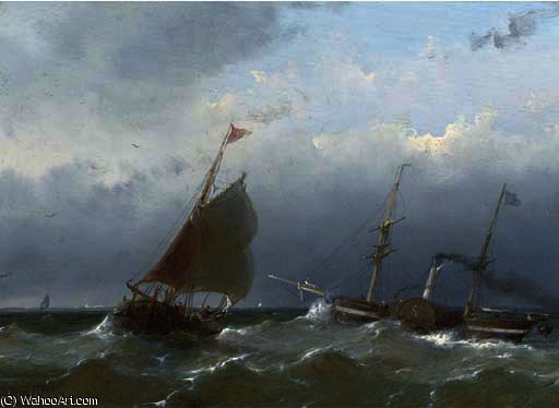 A Paddle-steamer On Open Water — Андреас Шелфхоут