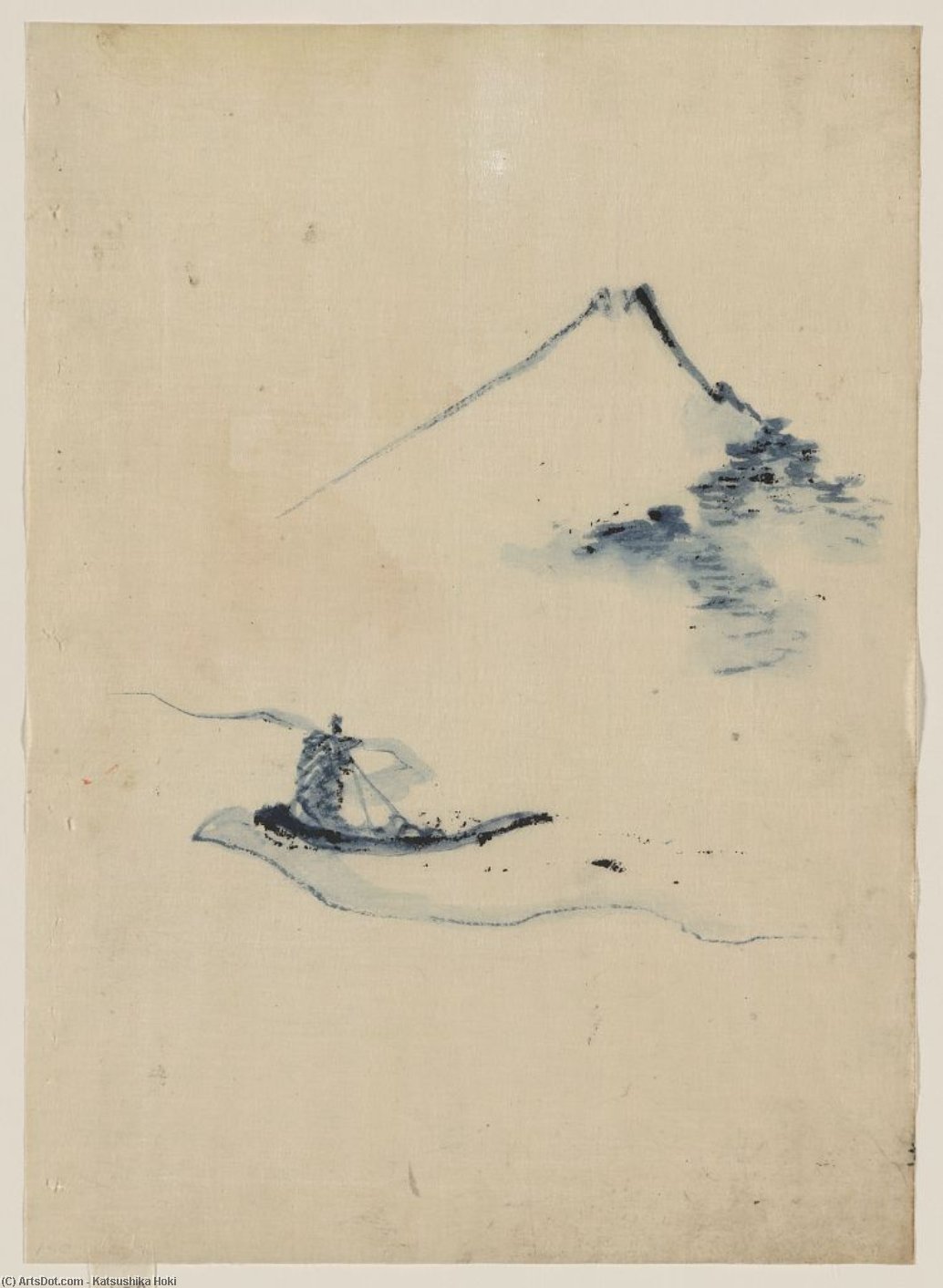 A Person In A Small Boat On A River With Mount Fuji In The Background — Katsushika Hokusai