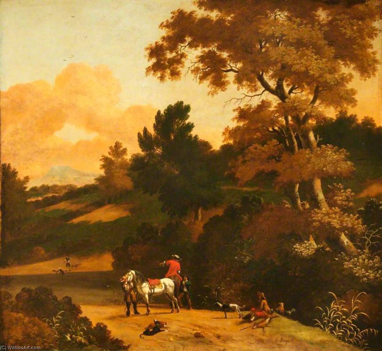 Landscape With Figures, Cattle, Sheep And A Castle In The Distance — Dirck Van Den Bergen