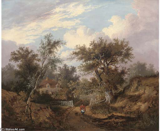 Figure By A Cottage In A Wooded Landscape — John Berney Ladbrooke