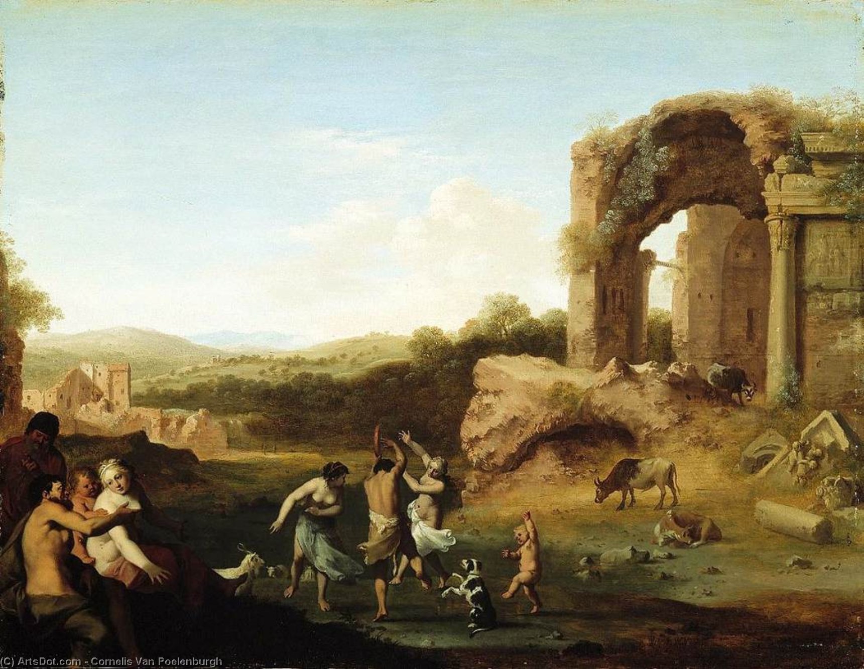 Figures Dancing Near Ruin — Kornelis Van Poelenbuh
