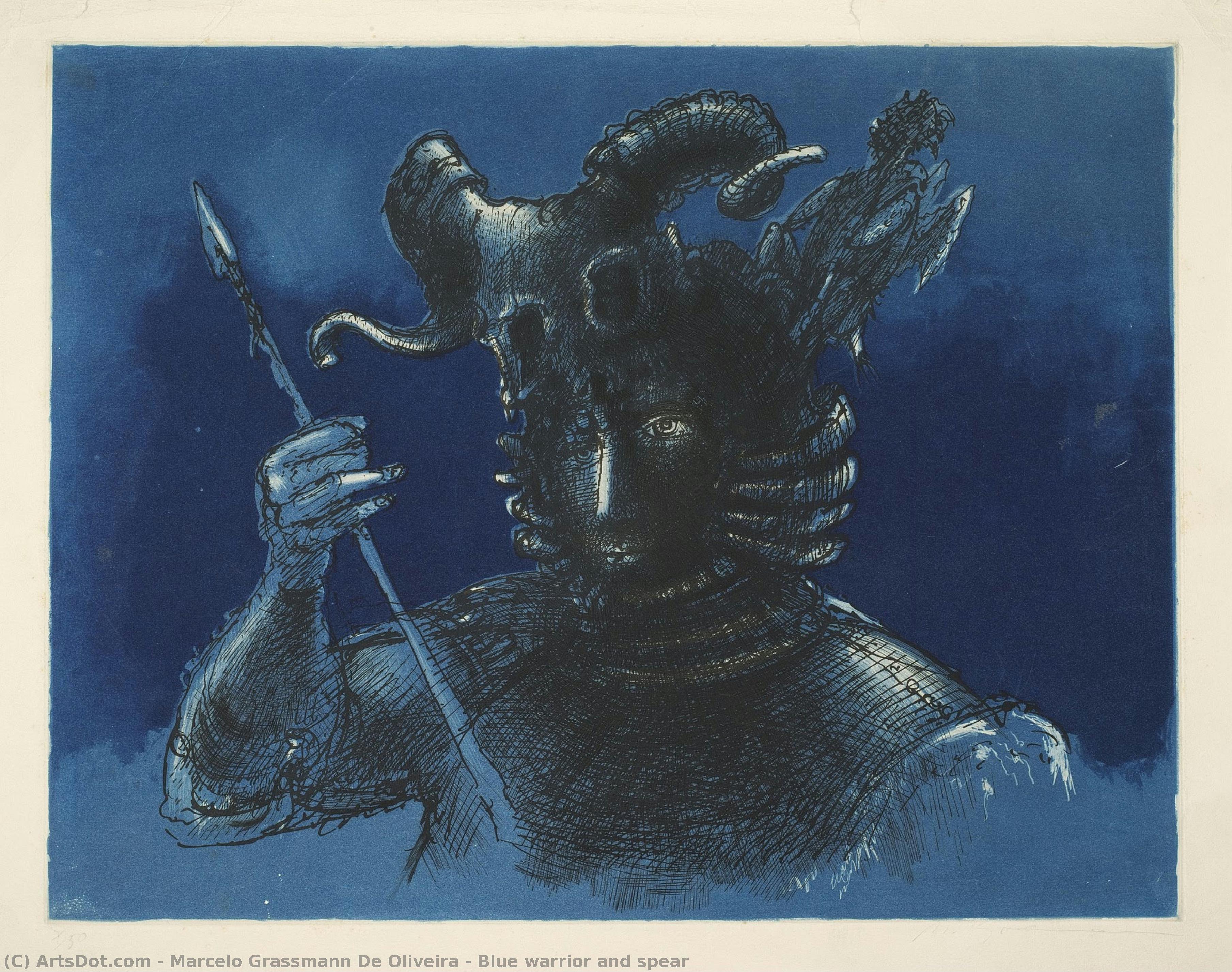 Blue Warrior And Spear — Marcelo Grassmann De Oliveira