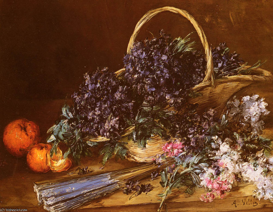 A Still Life With A Basket Of Flowers — Antoine Vollon