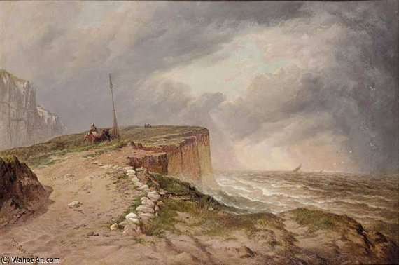 On The Cliffs In Stormy Weather — Thomas Sewell Robins