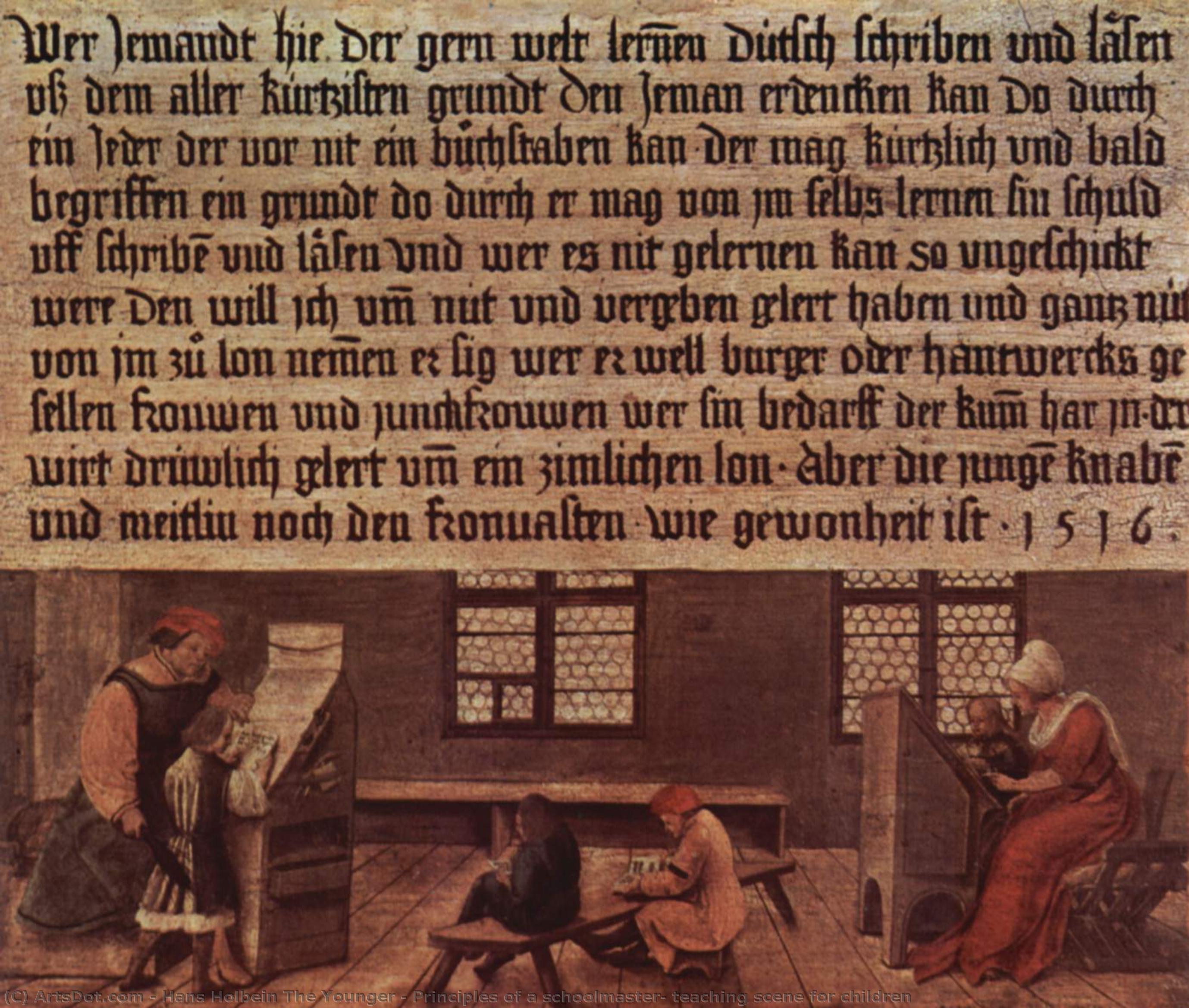 Principles Of A Schoolmaster, Teaching Scene For Children — ハンス・ホルバイン