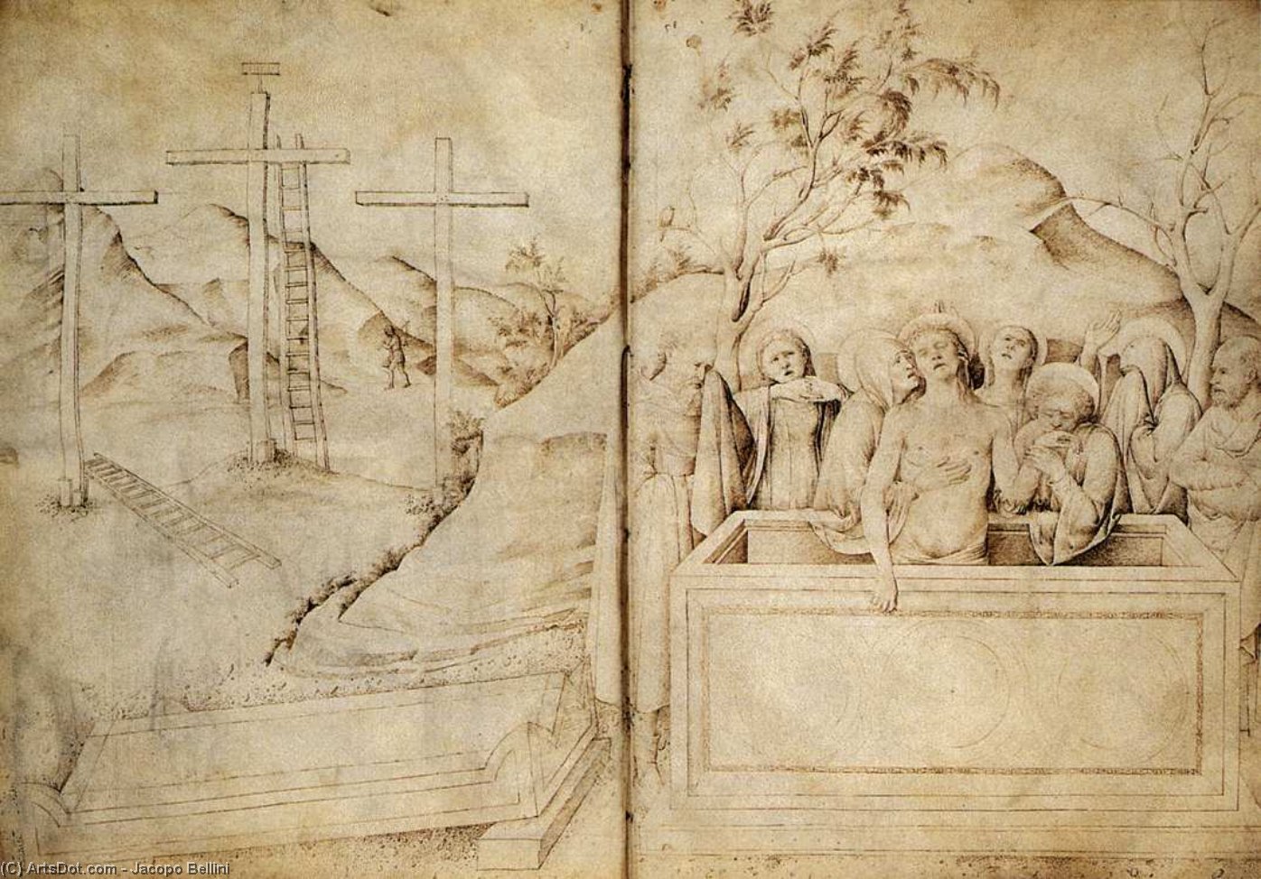 Lamentation (from The Sketchook, Folios 57b-58a) — Jacopo Bellini