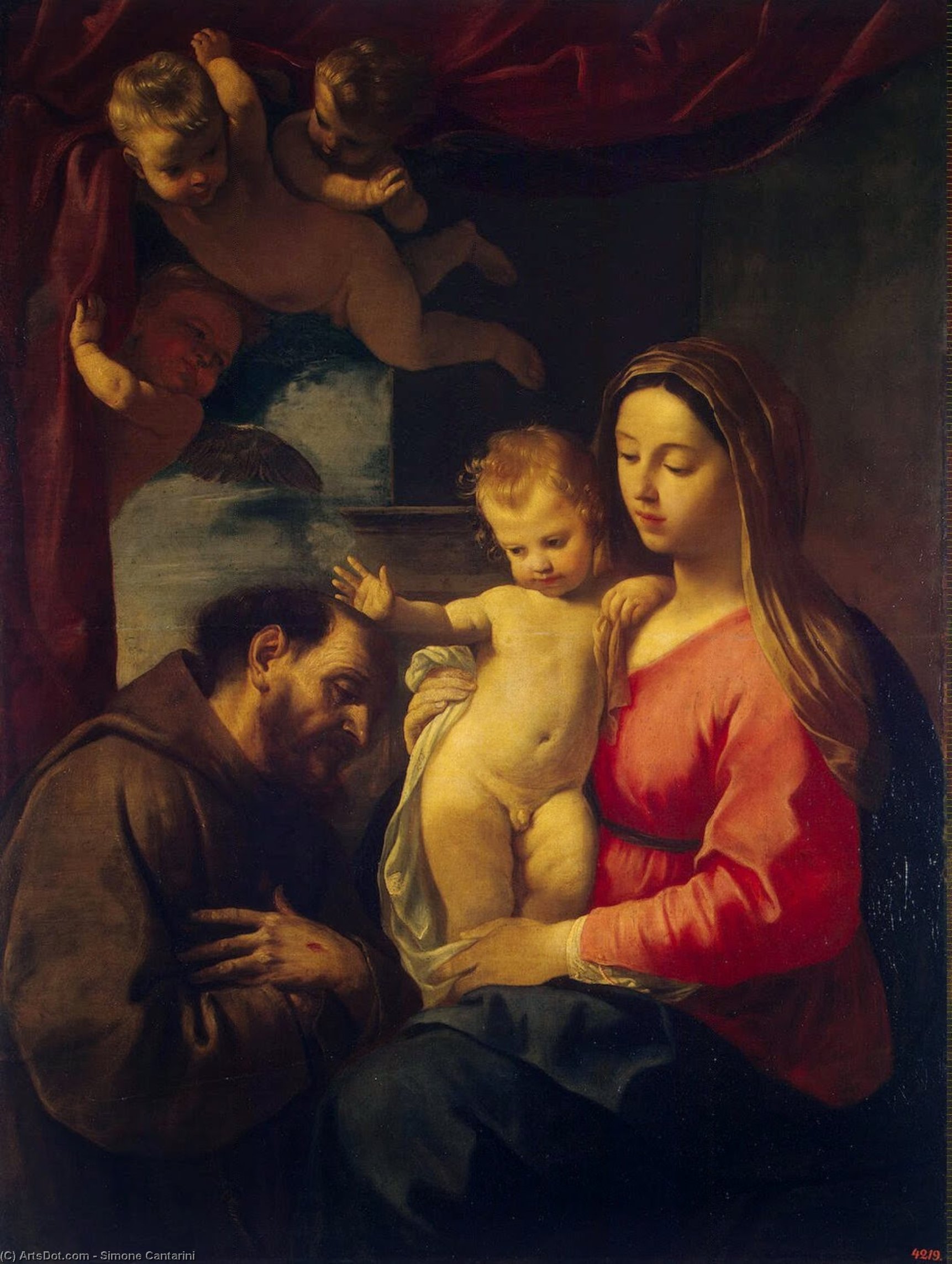 Virgin And Child With St Francis Of Assisi — Simone Cantarini