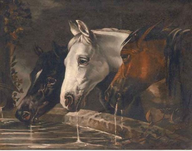 Three Horses At A Water Trough — ジョン・フレデリック・ヘリング・シニア