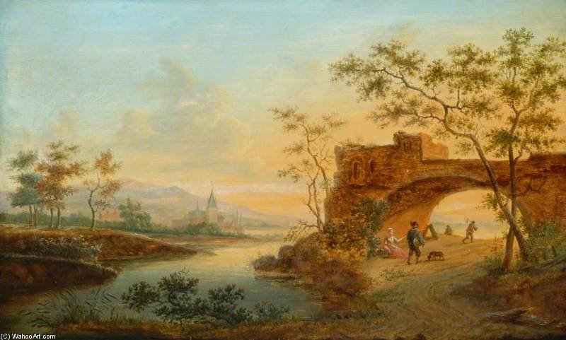 Landscape With River And Sunset — Frans Swagers