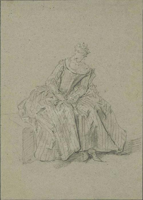 Seated Women, In Striped Dress — Nicolas Lancret