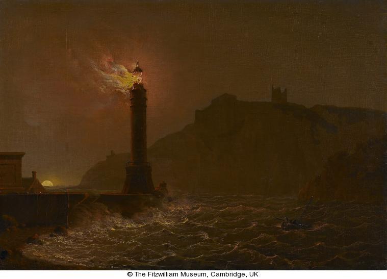 A Lighthouse On Fire At Night — Joseph Wright Von Derby