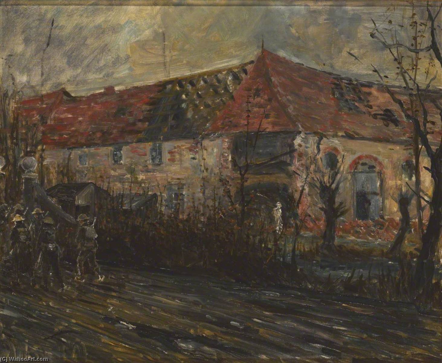 Soldiers Marching Past Ruined Farm Buildings, Haunted By The Ghost Of A Comrade, Western Front — Cecil Gordon Lawson