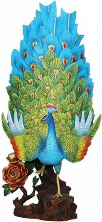 Resin Peacock Sculpture – Vibrant Feather Detail