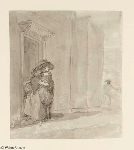 A Woman At A Doorstep Watching An Approaching Man — Sir Nathaniel Dance Holland