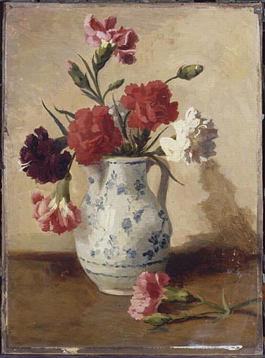 Bouquet D'oeillets Dans Un Pichet De Porcelaine — Magnin Jeanne
