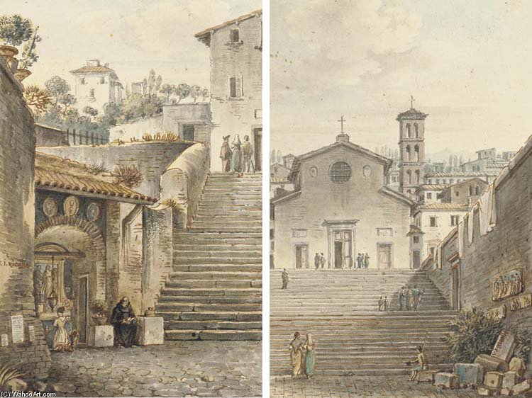 An Altar In A Down Stairs In Rome, And Church In Rome Top Of Stairs In Rome — Victor Jean Nicolle