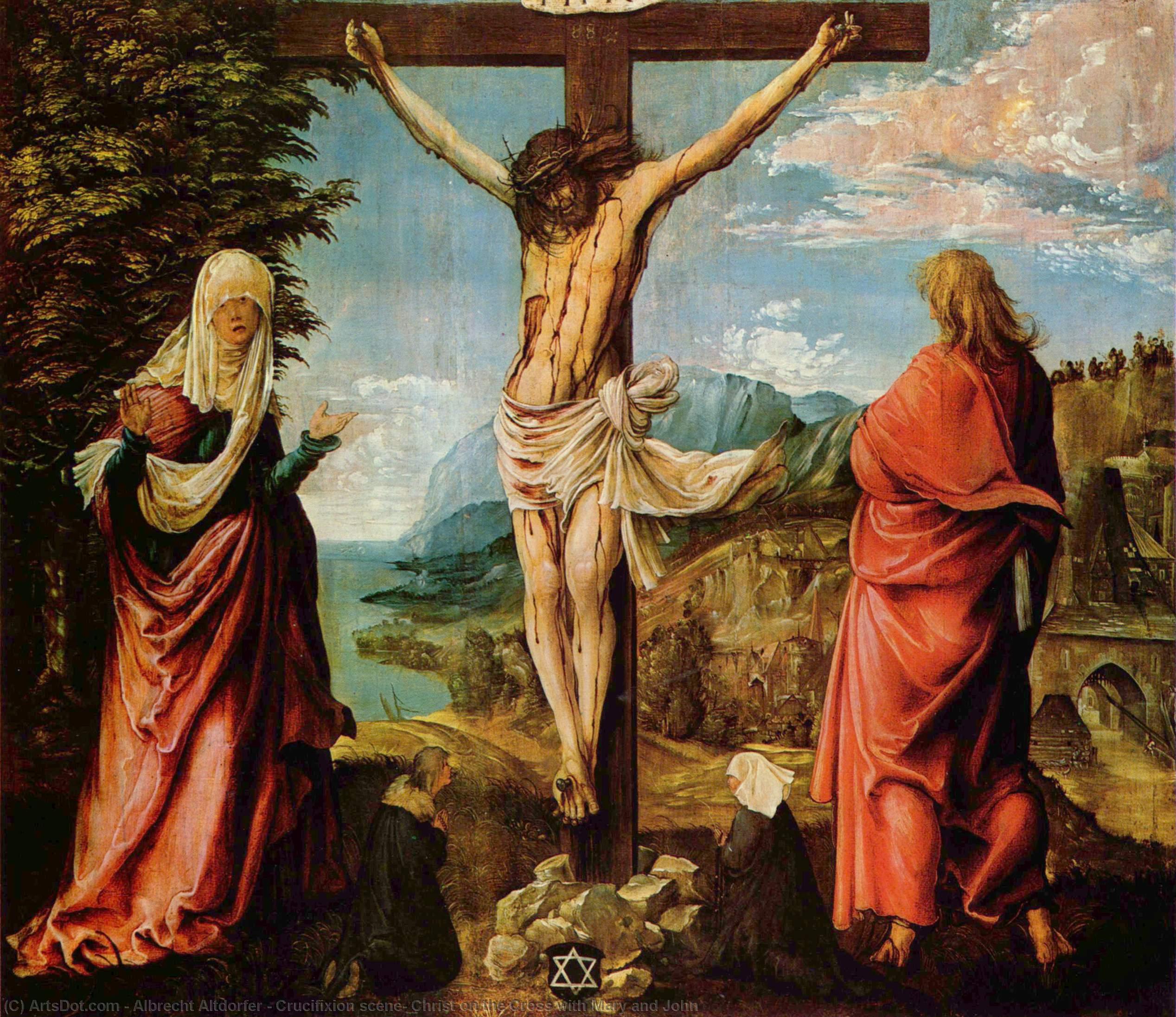 Crucifixion Scene, Christ On The Cross With Mary And John — Albrecht Altdorfer