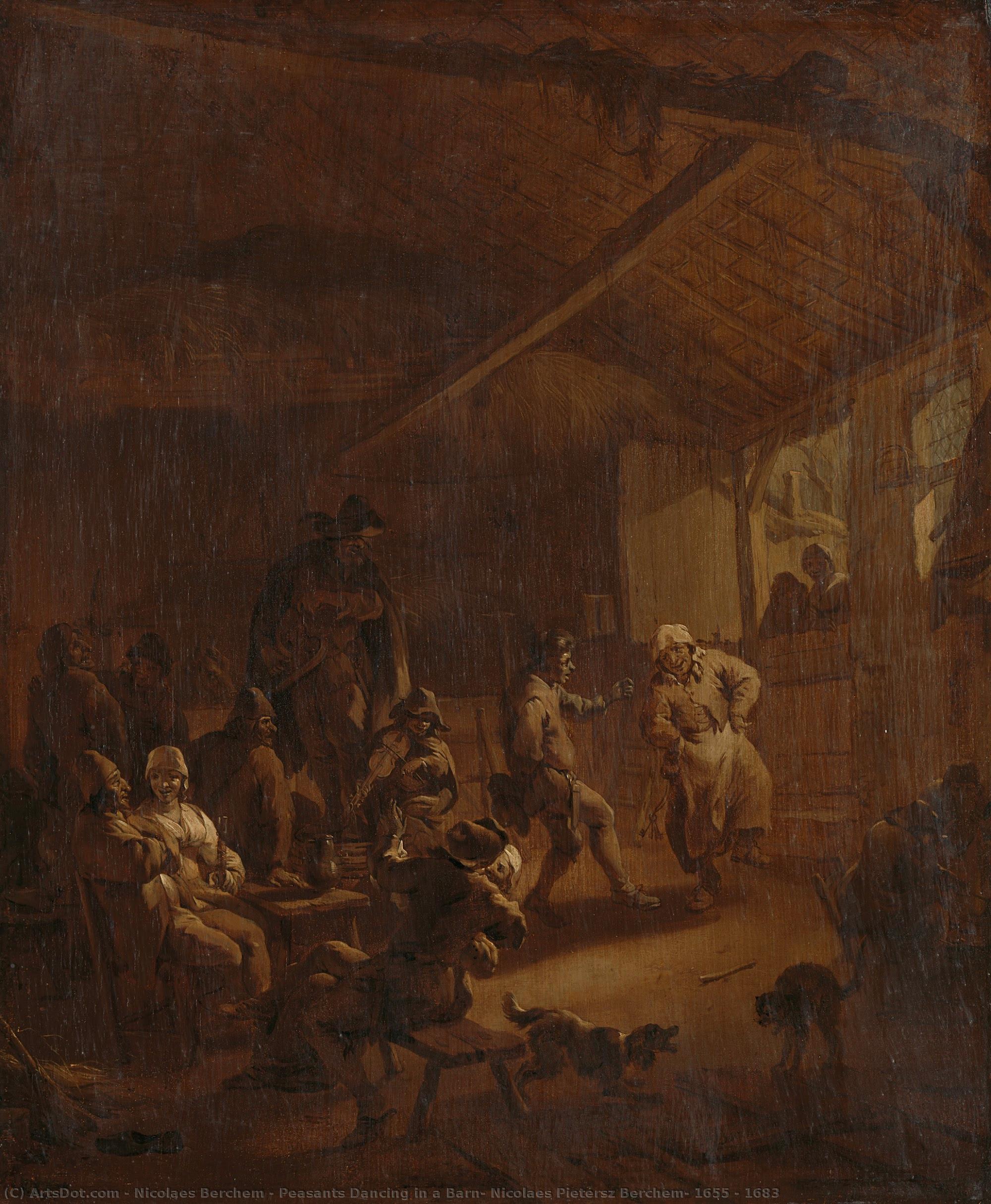 Peasants Dancing In A Barn, Nicolaes Pietersz Berchem, 1655 - 1683 — Nicolaes Berchem