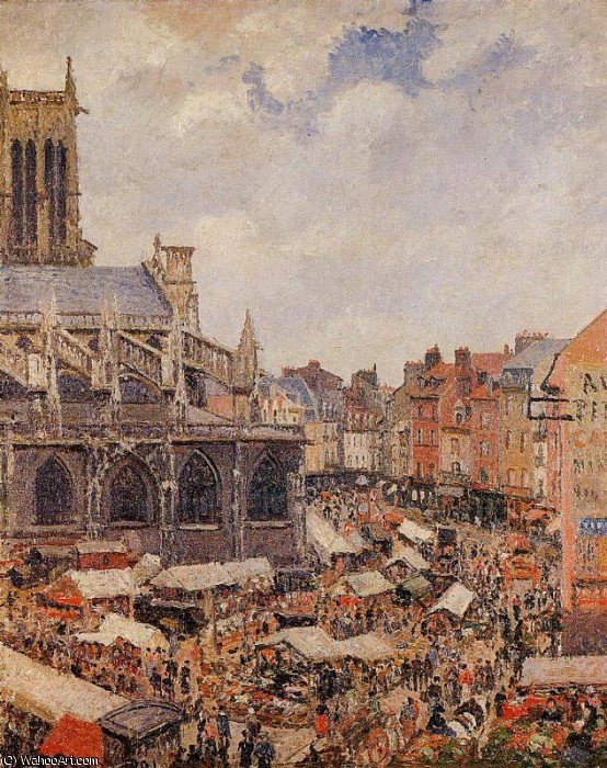 The Market By The Church Of Saint-jacques, Dieppe. — Camille Pissarro