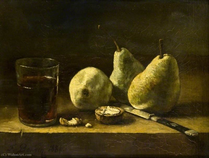 Still Life With A Glass, Pears And A Knife — François Bonvin