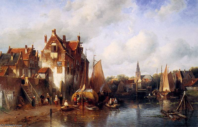 Summer Scene In A Dutch City Sun — Charles Henri Joseph Leickert